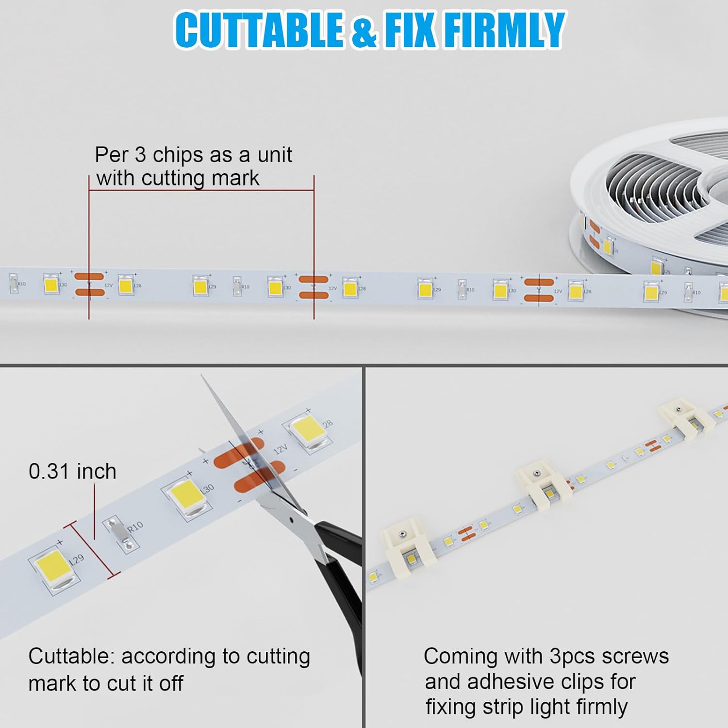 Motion Activated LED Strip Lights, 16.4Ft LED Light Strip with Day or Night 2 Lighting Modes, 3 Timing off Modes, Bright White 12V Plug-In LED Rope Lights for under Cabinet, Kitchen
