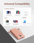 Portable Charger with Built-In AC Plug and Cables, All in One 10000Mah Ultra Slim Power Bank Travel Essentials, Fast Charging Battery Pack Compatible with Iphone, Samsung, More(Dark Pink)