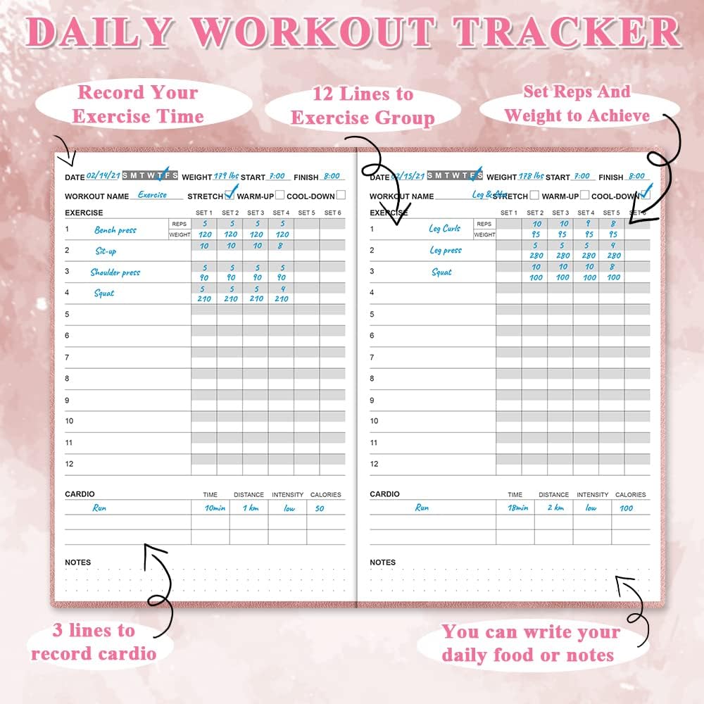 Fitness Planner - Workout Planner for Woman and Man, Fitness Planner for Women & Men - A5 Hardcover Workout Journal/Planner to Track Weight Loss, GYM, Bodybuilding Progress - Daily Health & Wellness Tracker, Rose