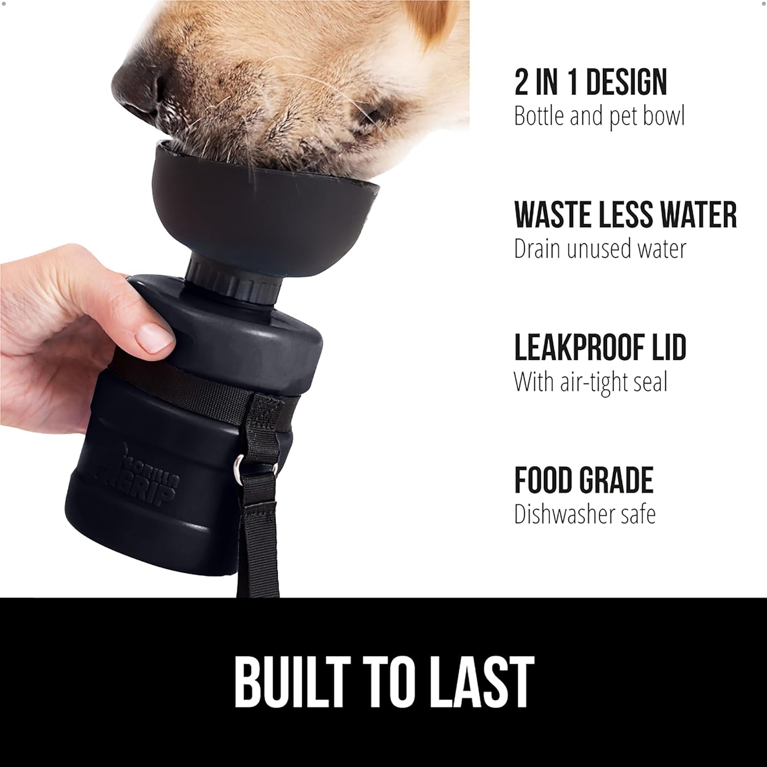 GORILLA GRIP Dog Water Bottle, Portable Water Bowl Dispenser for Dogs, 12 Oz Leak Proof Pet Travel Squeeze Bottles Food Grade Silicone, Pet Stocking to Go Puppy Essentials, Black