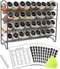 Spice Rack Organizer with 36 Empty Square Spice Jars, 396 Spice Labels with Chalk Marker and Funnel Complete Set, for Countertop, Cabinet or Wall Mount, Black