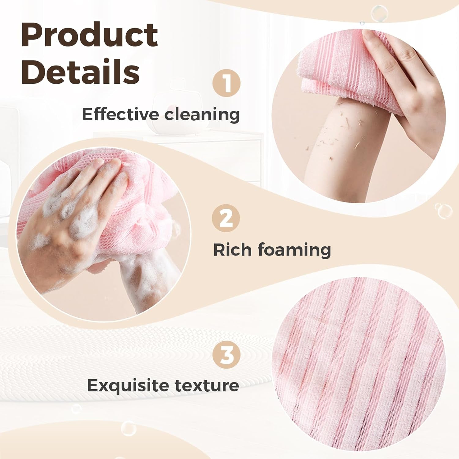 Exfoliating Shower Towel, 2026 New Soft Textured Exfoliating Bath Towel for Home,Soft Foldable Back Scrub Towels, Rich Foaming Body Washcloth, for Cleaning Body Skin (A)