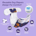 Washable Female Diapers (3 Pack) Female Dog Diapers, Comfort Reusable Doggy Diapers for Girl Dog in Period Heat (Cute Flower, XS)