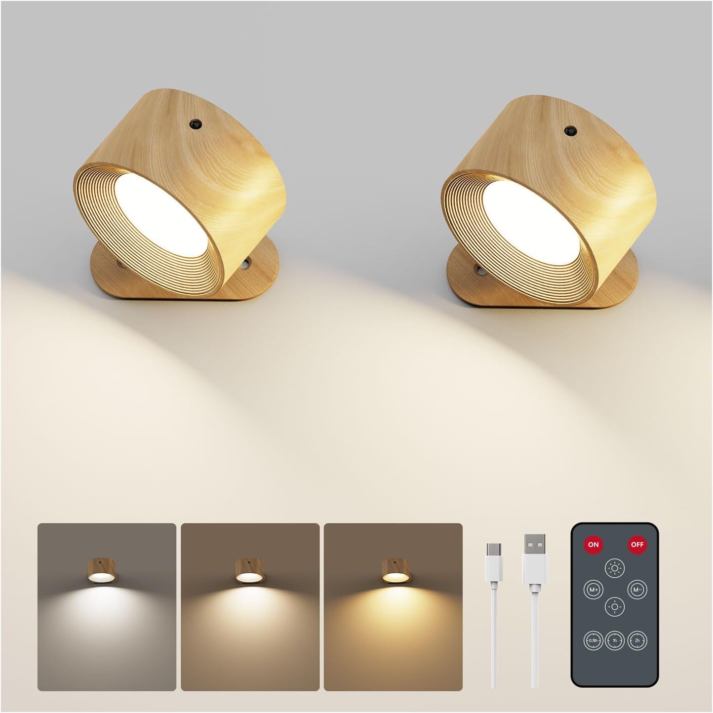 Rechargeable Wall Sconces 2200Mah Battery Operated, 200LM LED Wall Light 3 Color Temps & Remote and Touch Wall Lamps, 360Â°Rotate Magnetic Ball Dimmable Cordless Lights for Reading 2 Pack