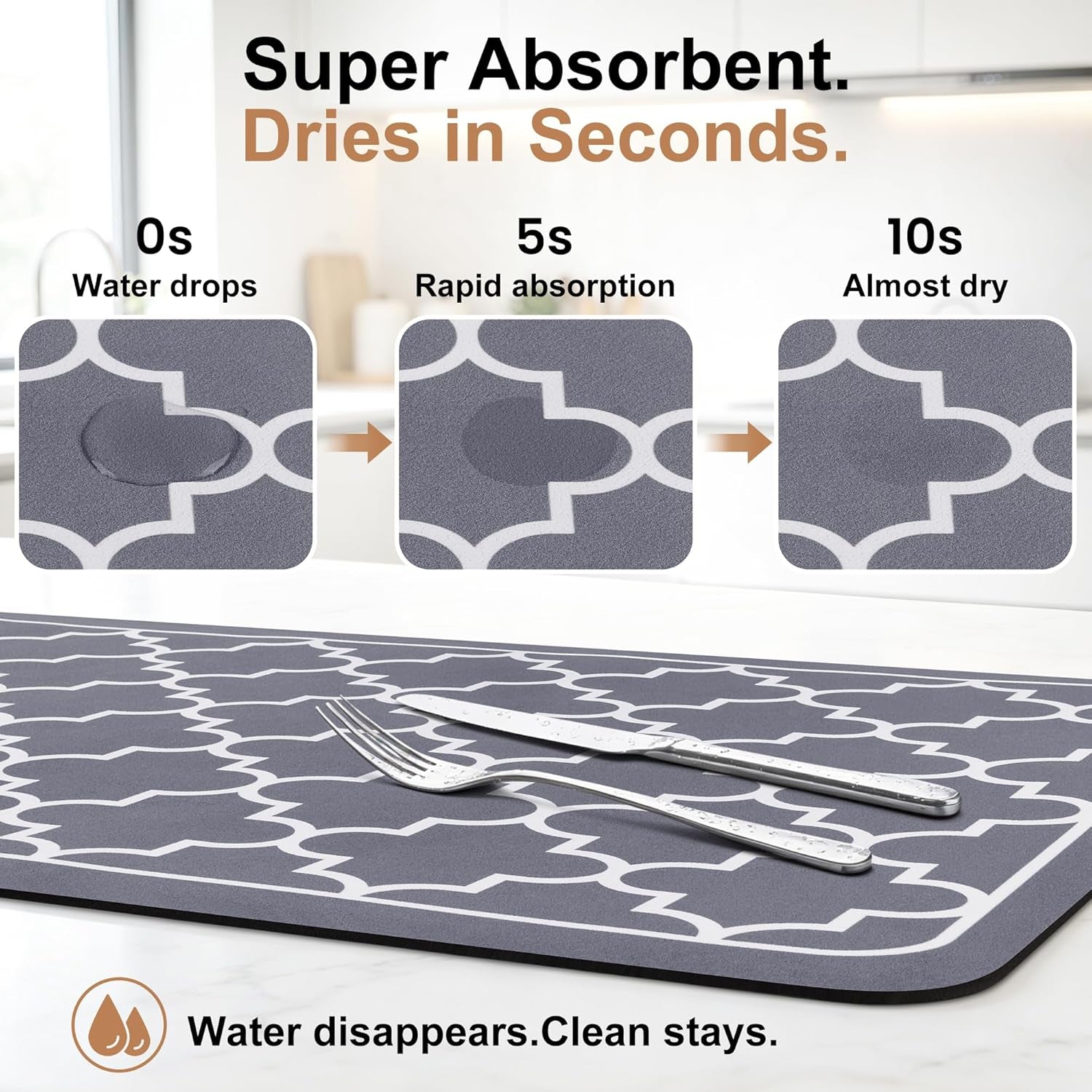 Dish Drying Mat Super Absorbent Drying Mat Large Dish Drying Mats for Kitchen Counter Easy Clean Dish Mat Kitchen Drying Mat15"X 18" Stylish Grey
