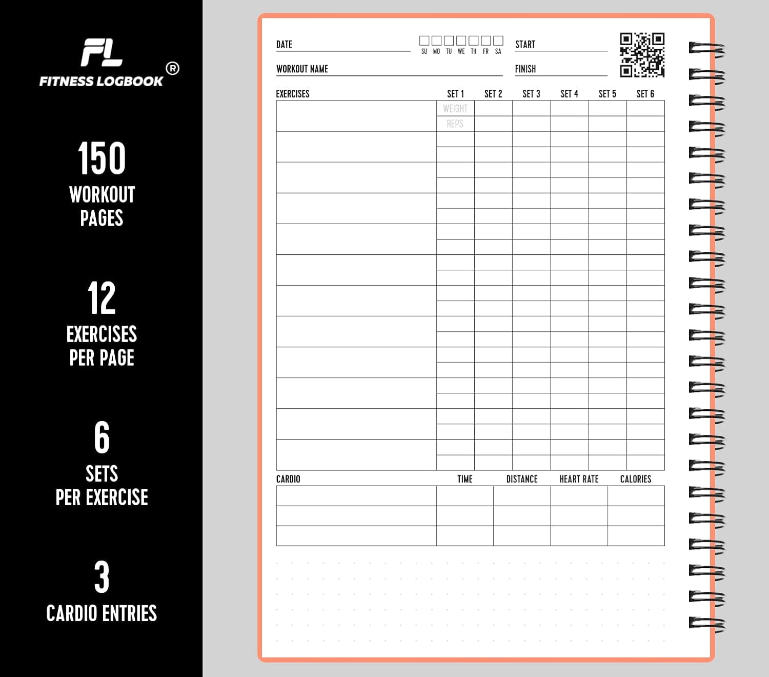 (Peach) - A5 Undated Workout Journal for Men & Women - Plastic Cover & Thick Paper - Planner Log Book to Track Weight Loss, Muscle Gain, Gym Exercise, Bodybuilding Progress