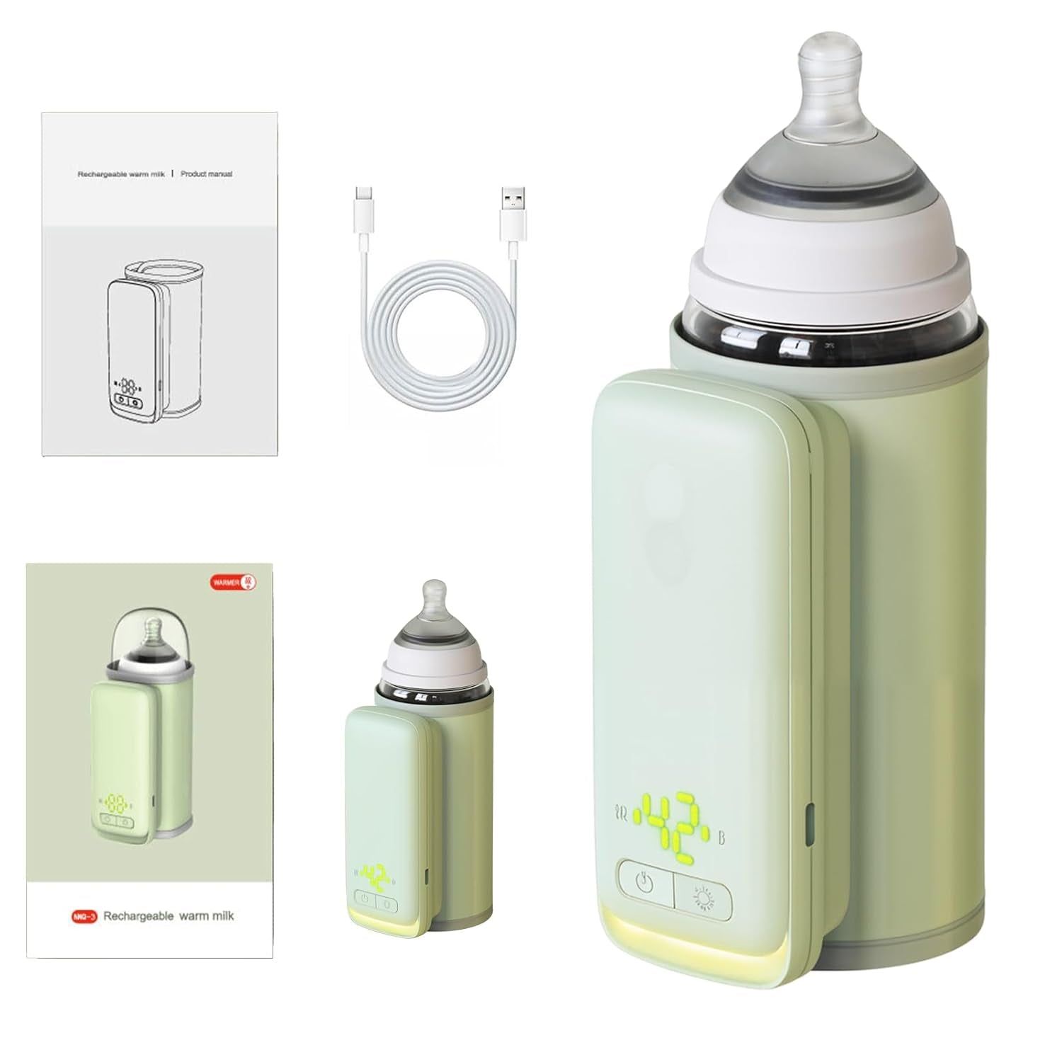Portable Insulated Bottle Warmer, Waterless Baby Warmer, 6000Mah and 6-Level Temperature Control, Rquipped with a Small Hight Light and Temperature Bisplay, Suitable for Outdoor Travel and Home Use