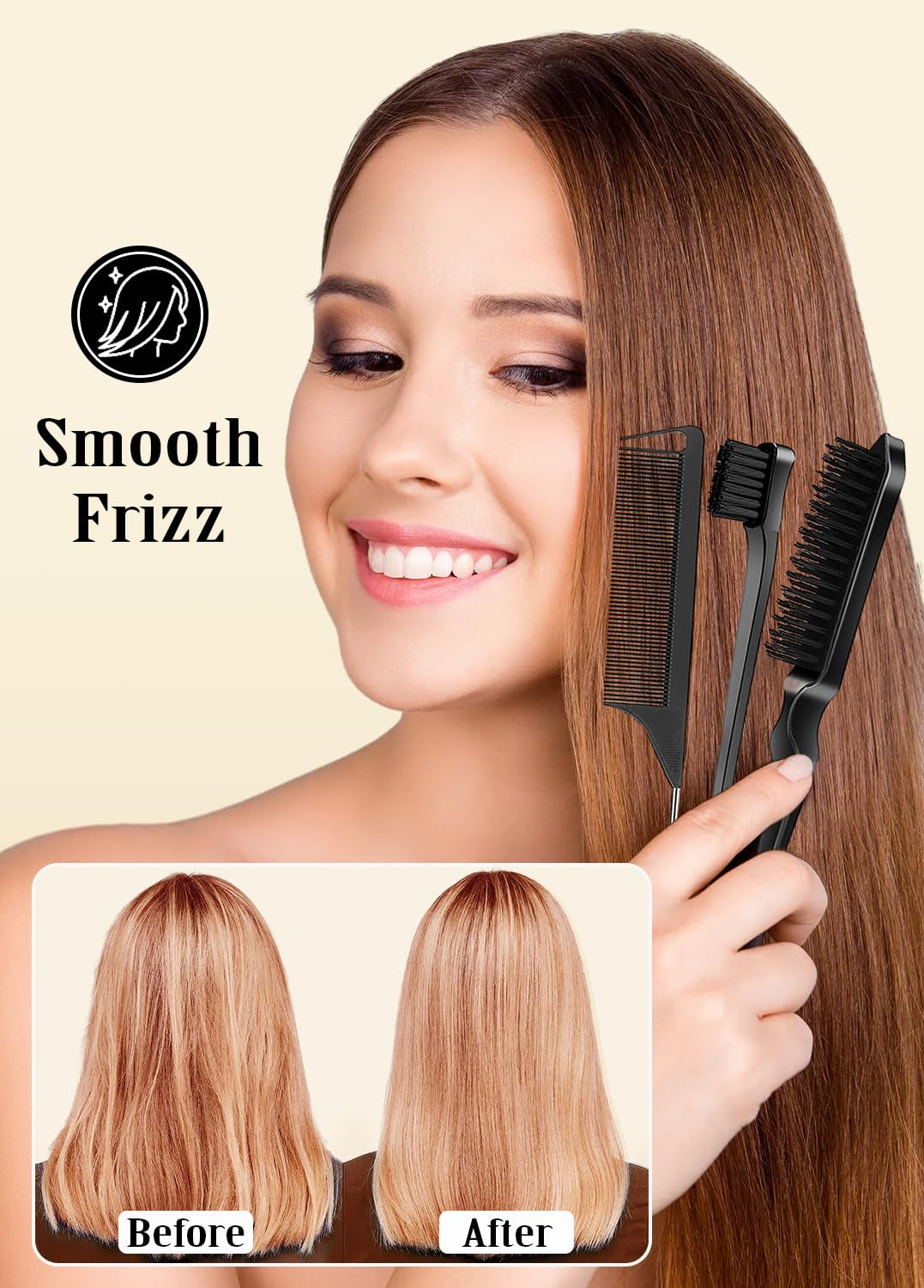 Slick Back Hair Brush & Hair Wax Stick Set - Frizz Control & Flyaway Smoothing - Sleek Ponytails, Buns, Edges - Styling Cream/Gel/Balm/Pomade Stick for Women - Styling Accessories for Girls & Kids