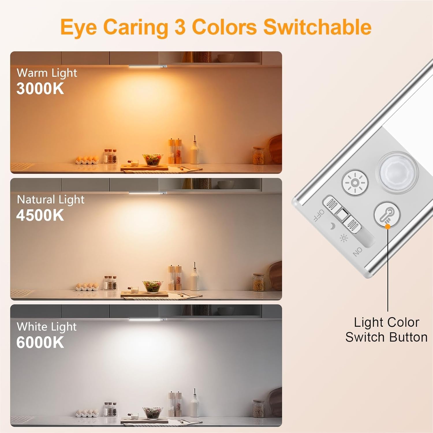 10.2Inch under Cabinet Lighting Rechargeable 2 Pack- 3 Color Temps&5 Level Brightness, Super Bright, 4 Modes, Motion Sensor, Long Lasting - Easy Installation Magnetic under Closet Lights