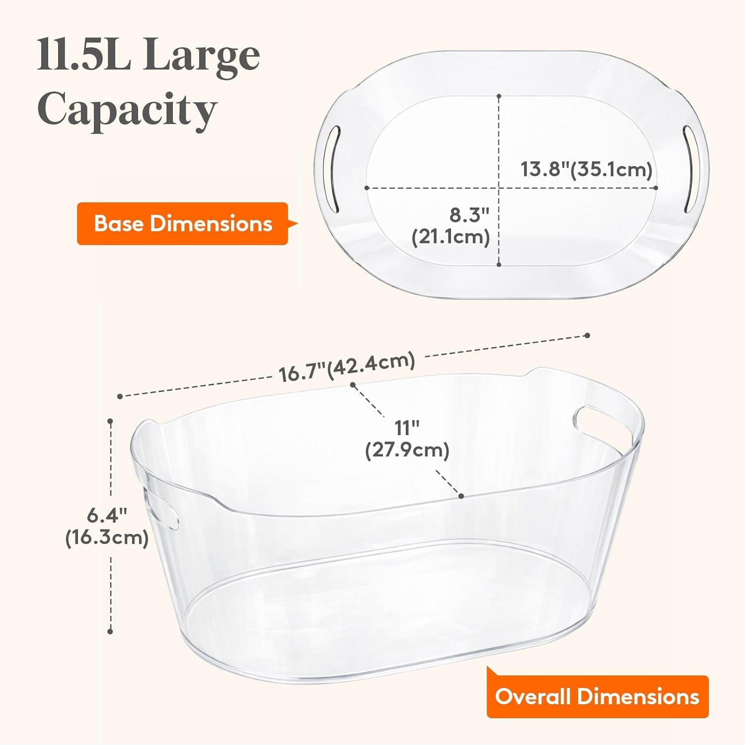 11.5L Ice Bucket for Parties 2 Pcs, Large Plastic Drink Cooler for Champagne Wine, Beer, Clear Beverage Tub for Mimosa & Cocktail Bar, Portable Chiller for Party Hosting & Serving