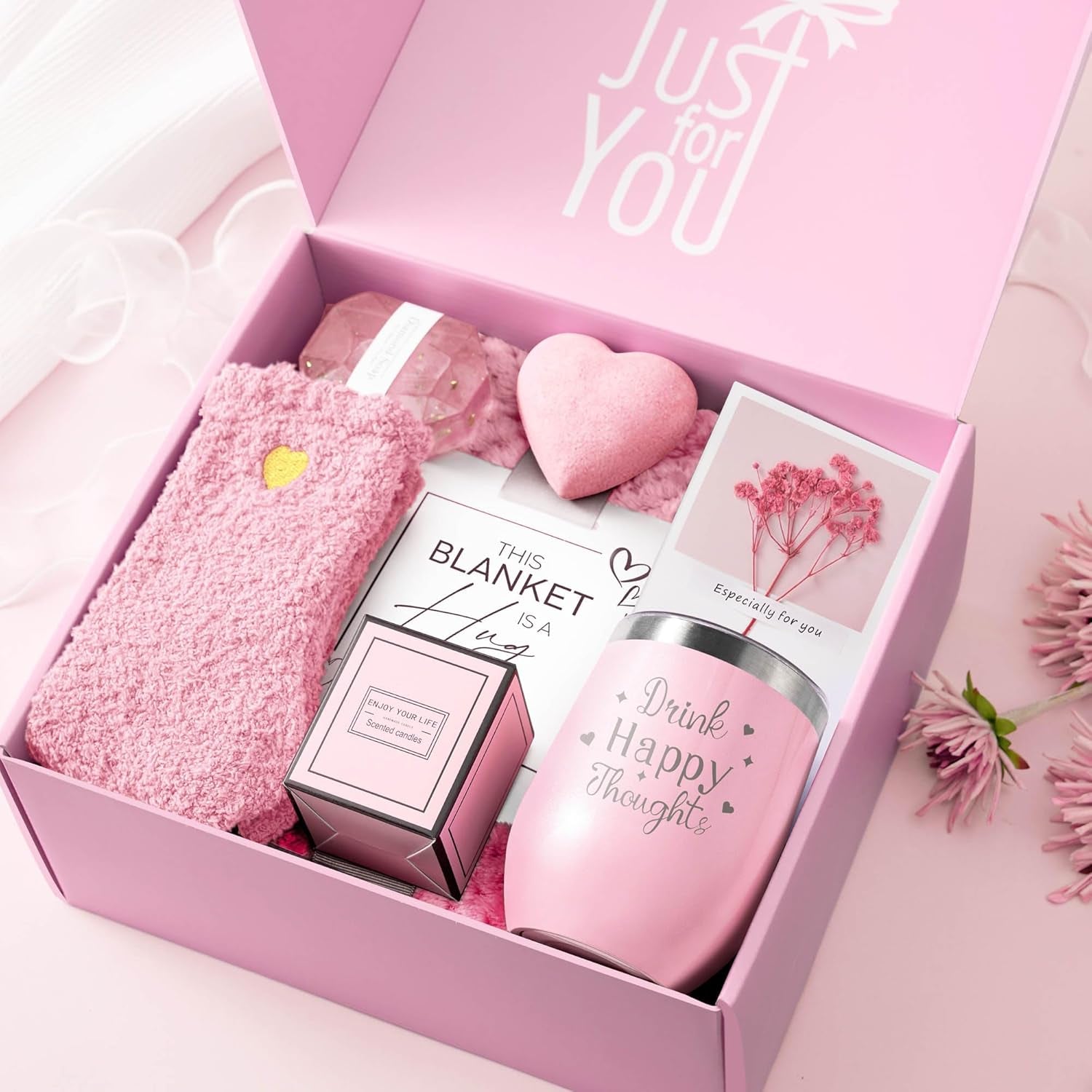 Mothers Day Birthday Gifts for Women Mom Wife Grandma Daughter Friends Sister, Unique Gifts for Women Her Girlfriend Teacher Coworker, Self Care Get Well Soon Gift, Luxury Rose Spa Bath Gift Basket