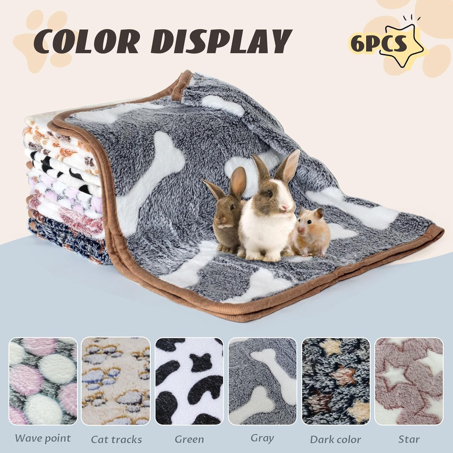 6 Pcs Absorbent Guinea Pig Blankets Washable Small Animal Fleece Bedding Cage Liners Reusable Pet Pee Pad Sleep Mat Pad Cover for Hamster Ferret Rabbit Chinchilla Hedgehog (16"X24")