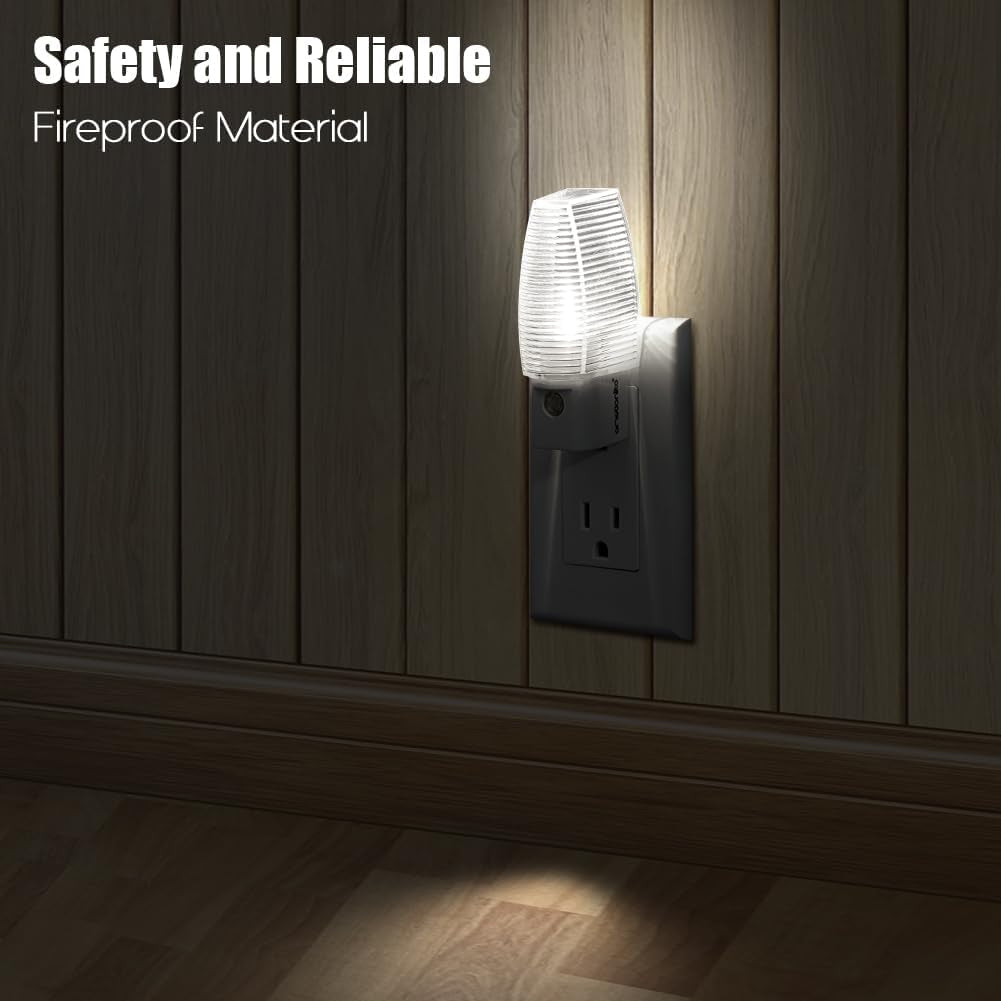 Plug in Night Light, Neutral White LED Nightlight, Dusk to Dawn Sensor, Kids, Nursery, Bedroom, Bathroom,Hallway, Stairs, Kitchen, 4 Pack
