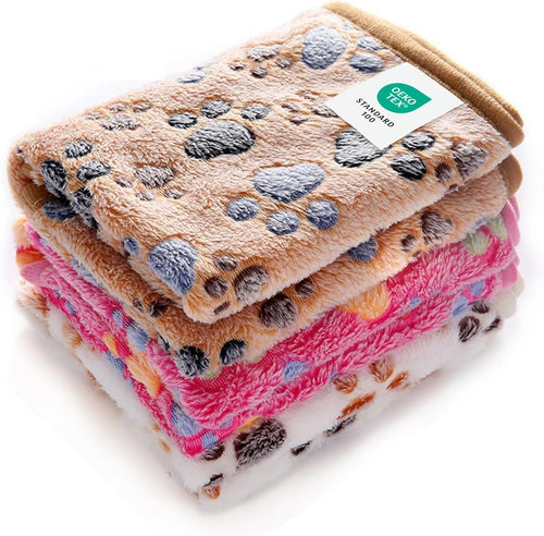 1 Pack 3 Blankets Super Soft Fluffy Premium Fleece Pet Blanket Flannel Throw for Dog Puppy Cat Paw Brown/Pink/White Small(23X16 Inch)