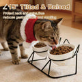 Elevated Tilted Cat Bowls for Indoor Catsï¼ŒRaised Ceramic Cat Bowl Elevated 15Â°,Pet Feeding Bowls for Food and Water anti Vomiting Bowl(Double Ceramics and Tilt Shelf) Suitable