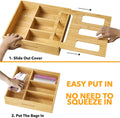 Bag Storage Organizer for Kitchen Drawer, Bamboo Organizer, Compatible with Gallon, Quart, Sandwich and Snack Variety Size Bag (1 Box 4 Slots)