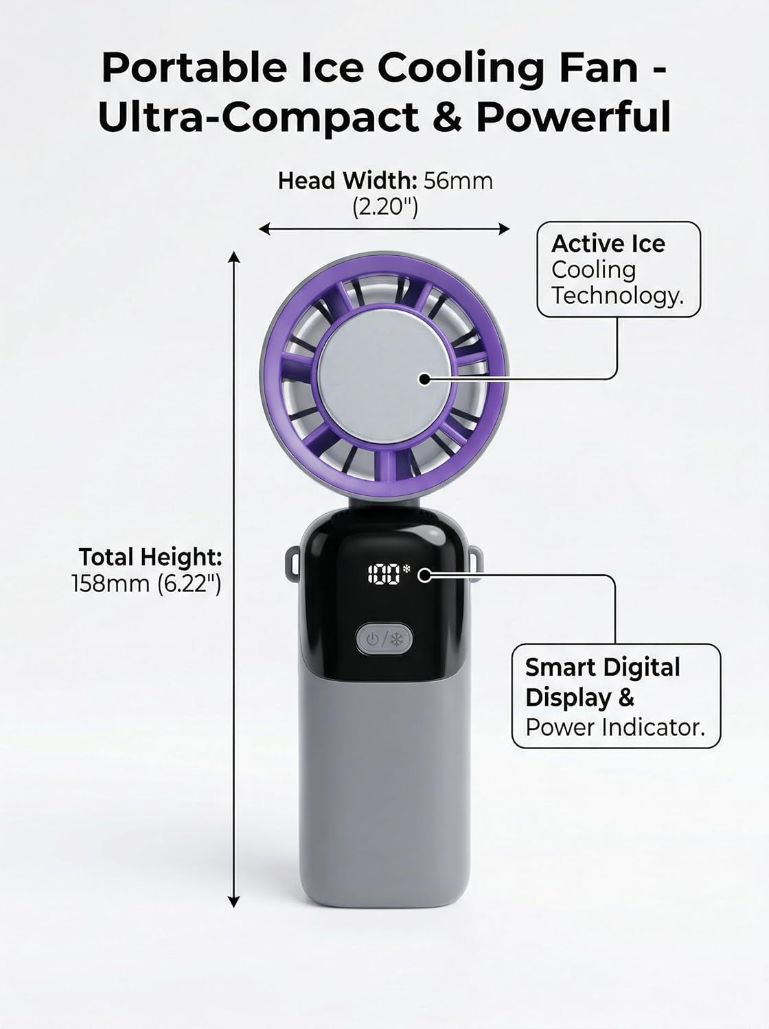 Handheld Portable Fan with Ice Cooler - Rechargeable Personal Fan Portable Fast Cooling, Mini Turbo Pocket Fan for Travel Outdoor Home Office (Light Grey)