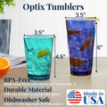 Optix Plastic Reusable Drinking Glasses (Set of 16) 14Oz Rocks & 20Oz Water Cups in Coastal Colors | Bpa-Free Tumblers, Made in USA | Top-Rack Dishwasher Safe