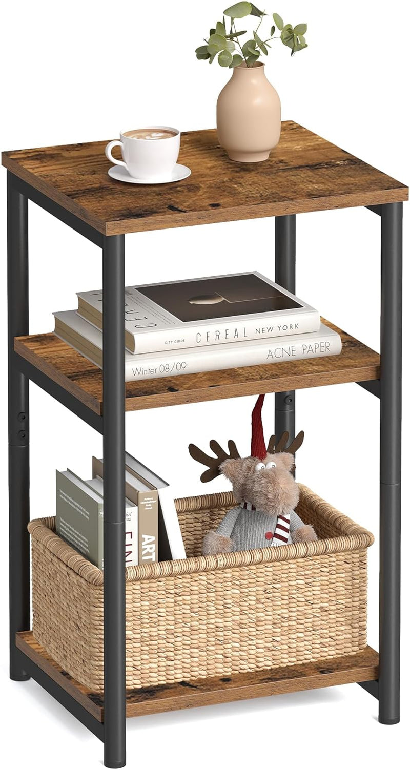 BARNET Collection - Side Table, Small End Table for Living Room, Modern Tall Nightstand, Bedroom, Office, Bathroom, Steel Frame, Rustic Brown and Ink Black ULET273B01