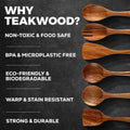 6 Piece Wooden Spoons for Cooking – Natural Teak Wooden Utensil Set, Easy to Clean, Durable, Smooth with Comfort Grip - Non Toxic Wooden Cooking Utensil Sets