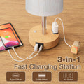 Touch Bedside Table Lamp with Memory - Stepless Dimmable Lamp for Bedroom, Small Nightstand Lamp with Dual USB Charging Ports and AC Outlet, Wood Night Light, Desk Lamp for Nursery, Living Room, Dorm