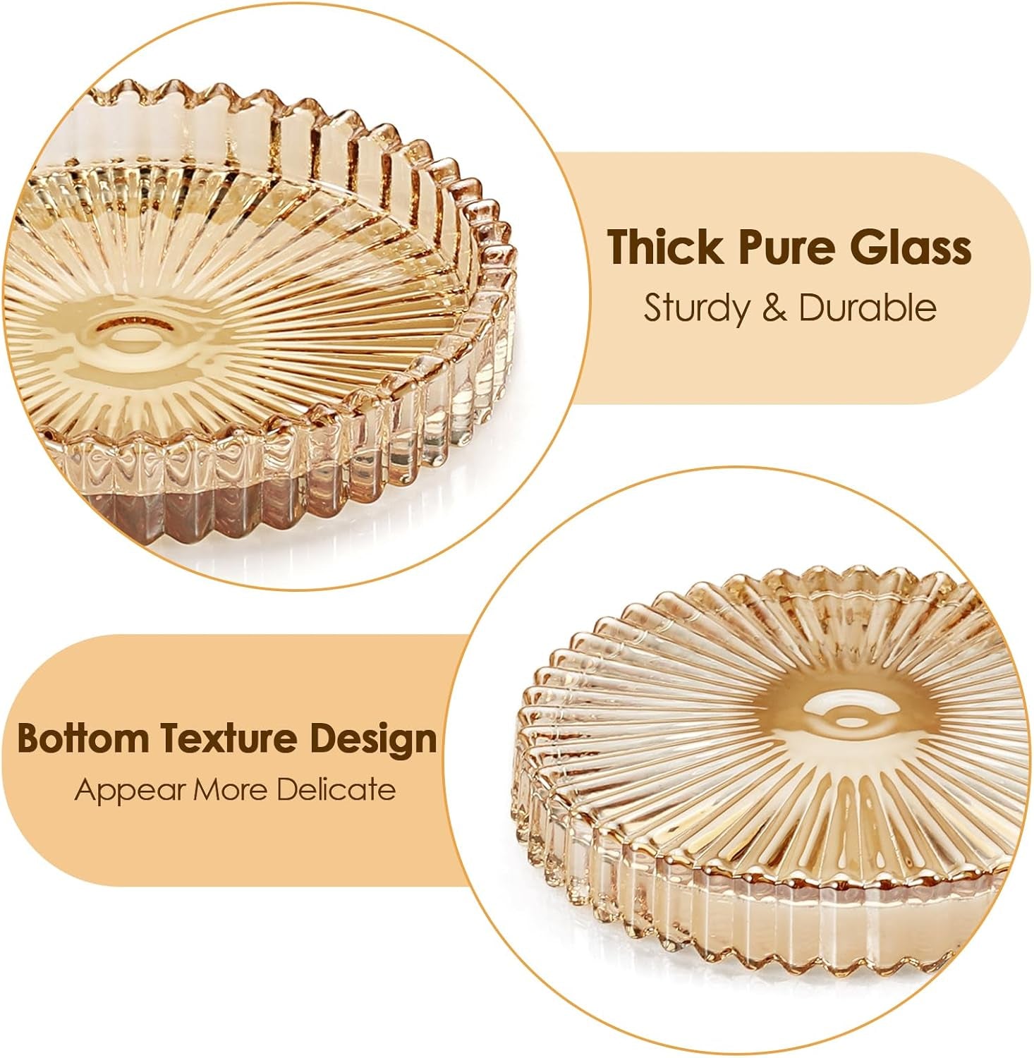 Modern Clear Coasters Set of 5- Glass Cute Coasters for Drinks Crystal Coaster round Chic Cup Mat Cute Coffee Table Coaster for Kitchen, Bar, Dining Room, Living Room, Patio(Amber)