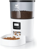 Automatic Cat Feeders, Timed Cat Dry Food Dispenser with Desiccant Bag, Dual Power Supply, Programmable Portion Size, 6 Meals, 20 Portions per Day, Auto Pet Feeder for Cats and Small Dog, White