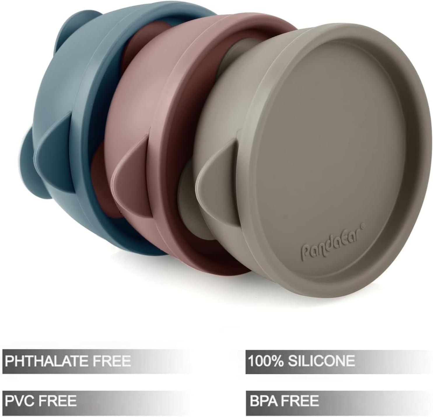 3 Pack Baby Suction Bowls with Lids â€“ Stay Put Silicone Toddler Bowls for Self-Feeding & Travel, 100% Food Grade Bpa-Free, Leakproof Feeding Set (Muted Earth Tones)