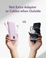 Portable Charger with Built-In AC Plug and Cables, All in One 10000Mah Ultra Slim Power Bank Travel Essentials, Fast Charging Battery Pack Compatible with Iphone, Samsung, Android (Purple)