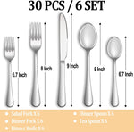 30 Pcs Silverware Set Service for 6,Premium Stainless Steel Flatware Set,Mirror Polished Cutlery Utensil Sets,Durable Kitchen Eating Tableware Sets,Include Fork Knife Spoon,Dishwasher Safe