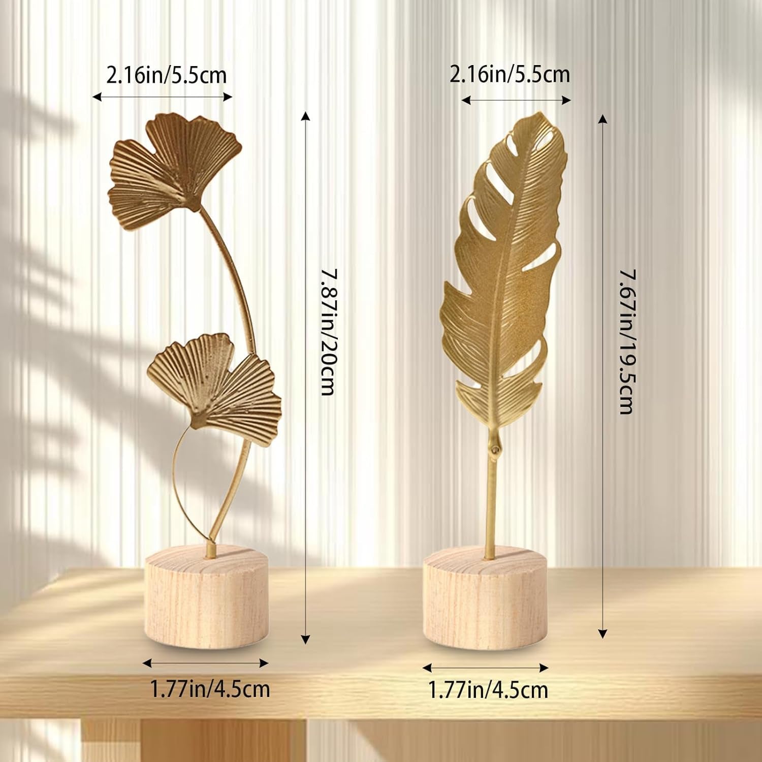 Two-Piece Luxury Nordic Metal Leaf Sculptures â€“ Elegant Gold Ginkgo & Palm Leaf Art DÃ©cor, Modern Minimalist Metal Craft for Living Room, Entryway, Wine Cabinet, Home & Office Decoration