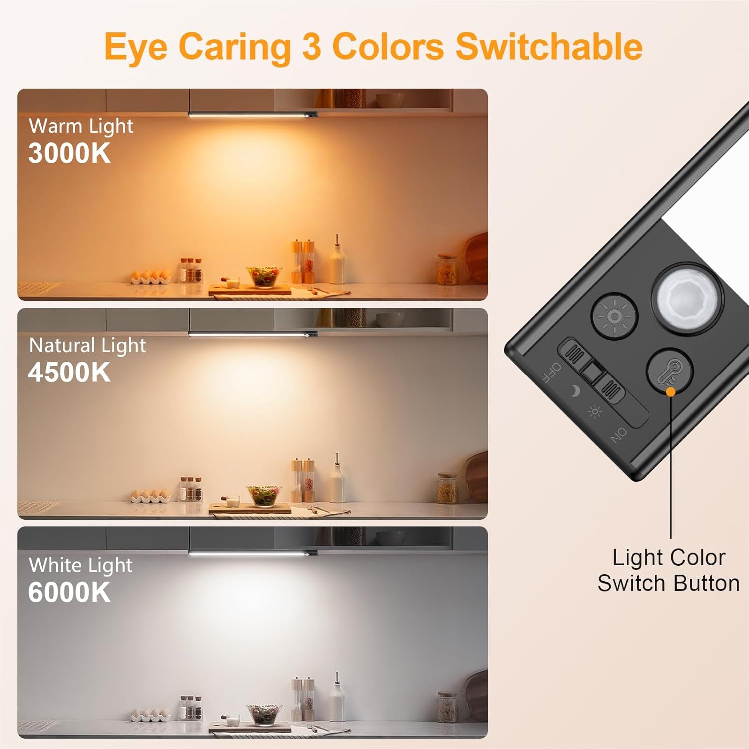 14.7Inch under Cabinet Lighting Rechargeable 2 Pack- 3 Color Temps&5 Level Brightness, Super Bright, 4 Modes, Motion Sensor, Long Lasting - Easy Installation Magnetic under Closet Lights-Black