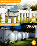 New Solar Motion Sensor Lights 120 Leds with Lights Reflector,270Â° Wide Angle, IP65 Waterproof, Step Lights for Front Door, Yard, Garage, Deck (Black, Daylight White, 4-Pack)