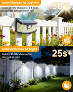 New Solar Motion Sensor Lights 120 Leds with Lights Reflector,270° Wide Angle, IP65 Waterproof, Step Lights for Front Door, Yard, Garage, Deck (Black, Daylight White, 4-Pack)