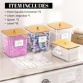 Laundry Pods Storage Container, Clear Laundry Room Organization and Storage,Detergent Powder Container,With Wooden Lids & Labels, 3+1 Pack
