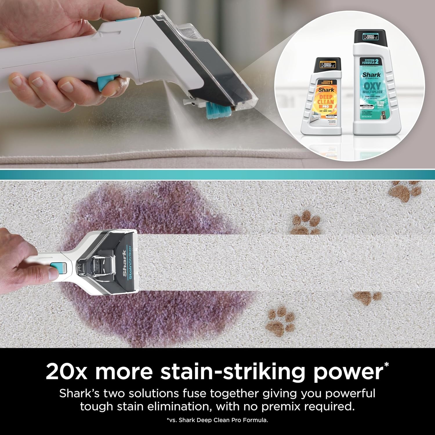 Shark Stainstriker Cleaning Solution Bundle for Portable Cleaners, Carpet and Area Rug Formula, Instantly Eliminates Odors, Includes 32 Oz OXY Multiplier and 16 Oz Deep Clean Solution, PXCMBUNDLE
