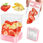 3-In-1 Strawberry Banana & Egg Slicer Cup | Detachable Fruit Cutter with Push Plate for Effortlessly Safe Slicing | Quick Meal Prep & Snacks Kitchen Gadget (Pink)