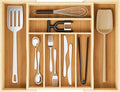 Expandable and Adjustable Bamboo Drawer Organizer Tray - Cutlery & Flatware Organizers for Kitchen Utensils, Silverware Organizer with Dividers, 6-8 Slots with Curved Grooves (Natural)