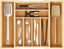Expandable and Adjustable Bamboo Drawer Organizer Tray - Cutlery & Flatware Organizers for Kitchen Utensils, Silverware Organizer with Dividers, 6-8 Slots with Curved Grooves (Natural)