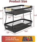 2 Tier Large Fruit Basket for Kitchen Counter with 2 Mobile Banana Hangers, 2026 Pro Detachable Metal Fruit Bowl with Wooden Handle, Fruit Holder for Bread Snack Veggies with Protective Mats