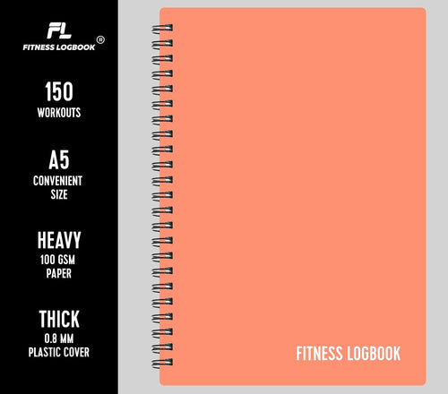 (Peach) - A5 Undated Workout Journal for Men & Women - Plastic Cover & Thick Paper - Planner Log Book to Track Weight Loss, Muscle Gain, Gym Exercise, Bodybuilding Progress