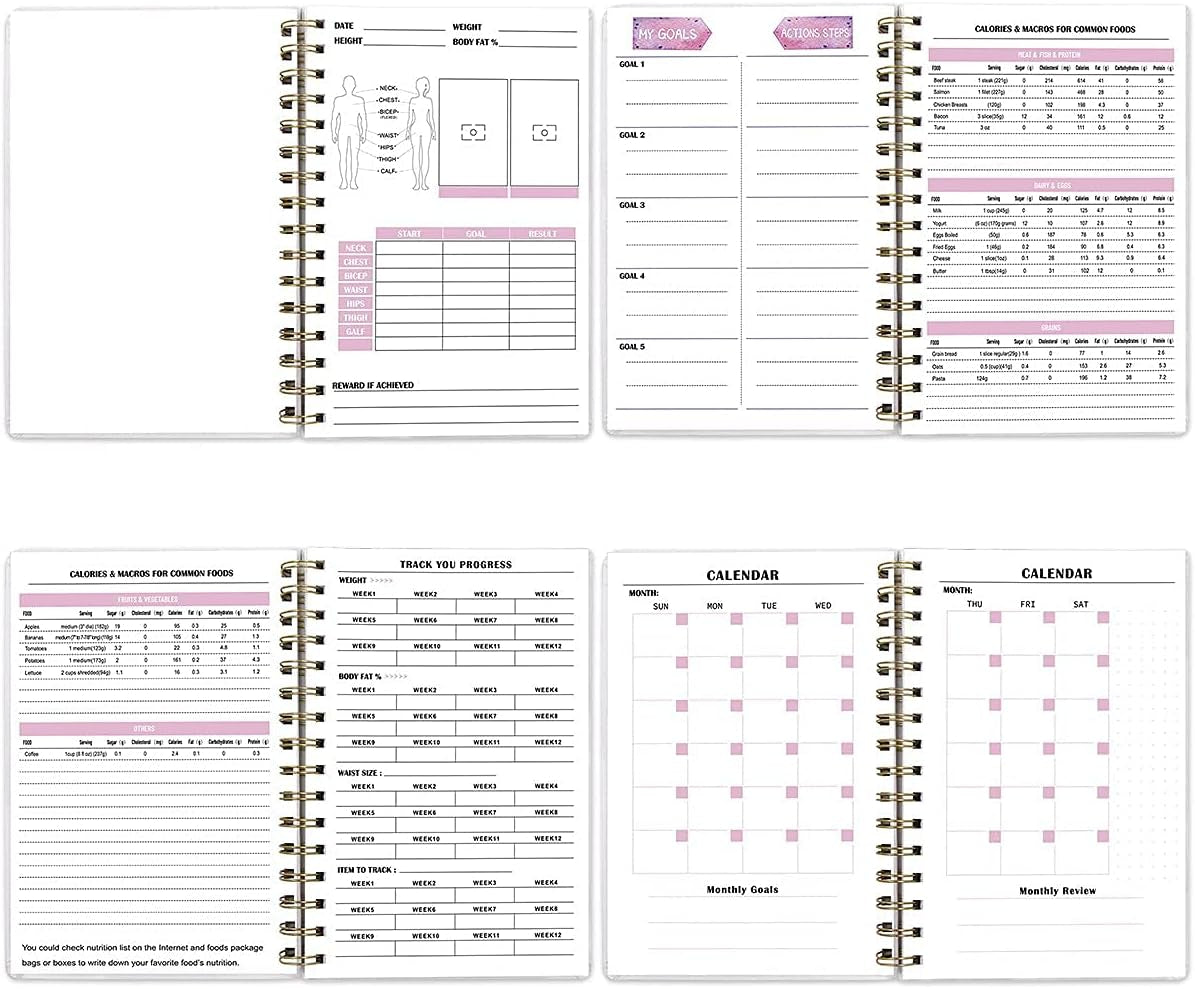 Food and Fitness Meal Workout Journal Diary Wellness Log Notebook Planner Weight Loss Diet Exercise Training Health Tracker 6.1X 8.5 Inch Hard Cover