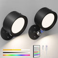 Magnetic Wall Sconce Dimmable, 2 Pack Rechargeable Battery Operated USB, Picture Painting Wall Light with Remote, Halloween Christmas Lights LED Wall Mounted Lamp (Black#A)