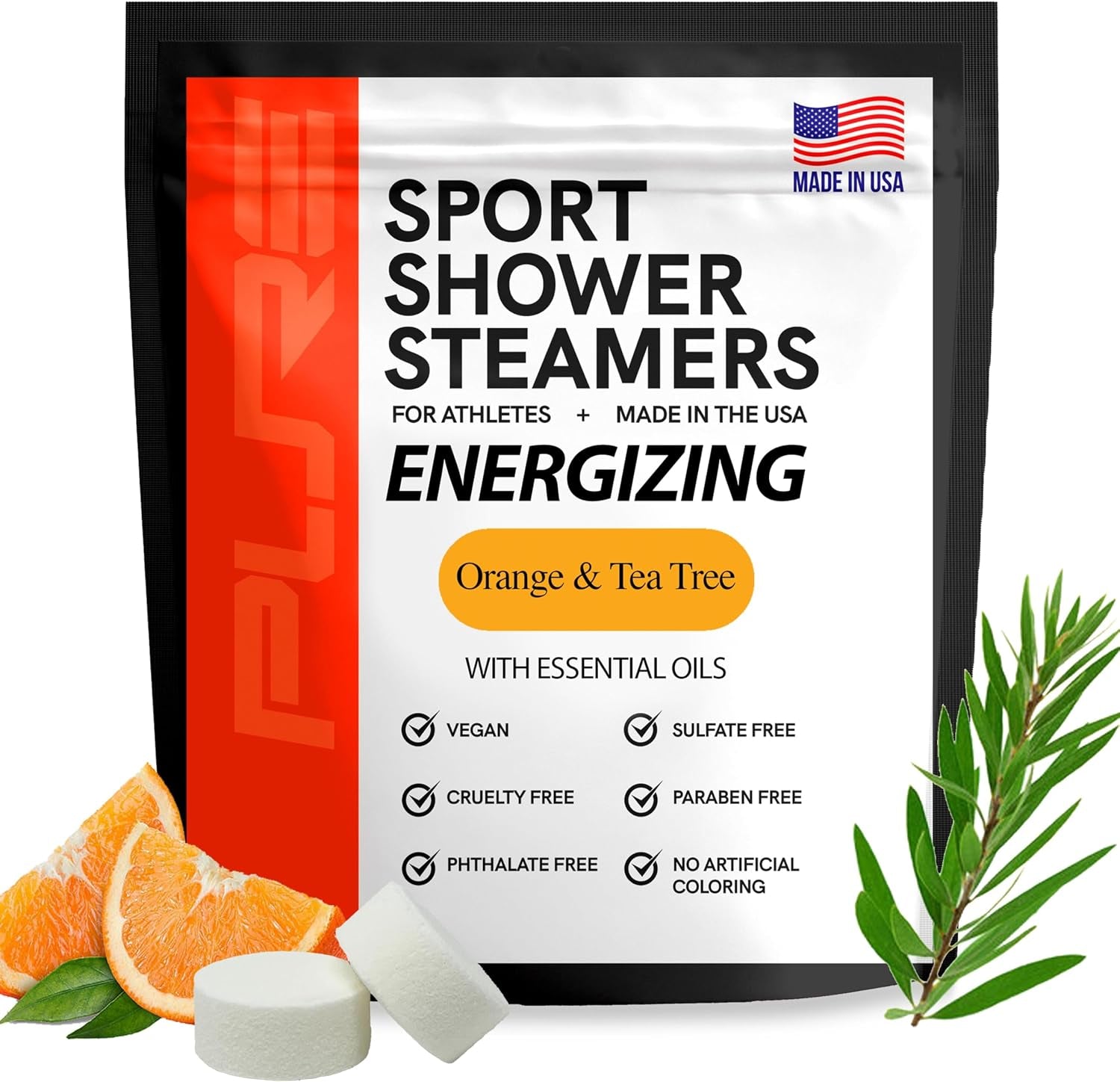 Pure Energizing Sport Shower Steamers - Natural Orange and Tea Tree Essential Oils, Made in USA, Energy Boost for Athletes, Father’S Day Gifts for Runners, Relaxing Birthday Gifts for Self Care