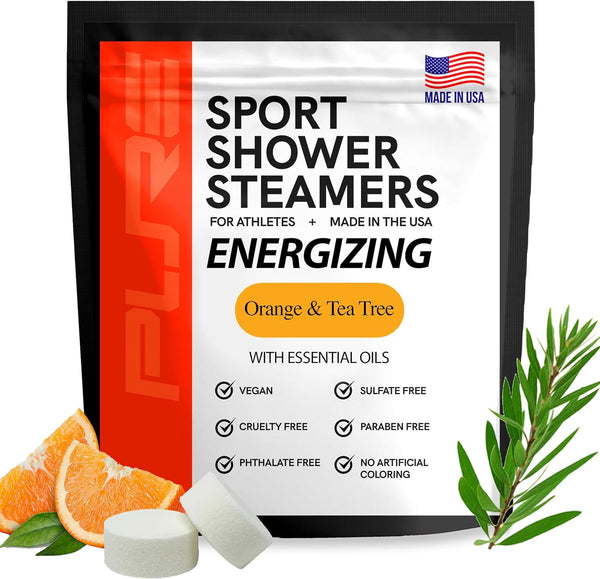 Pure Energizing Sport Shower Steamers - Natural Orange and Tea Tree Essential Oils, Made in USA, Energy Boost for Athletes, Father’S Day Gifts for Runners, Relaxing Birthday Gifts for Self Care