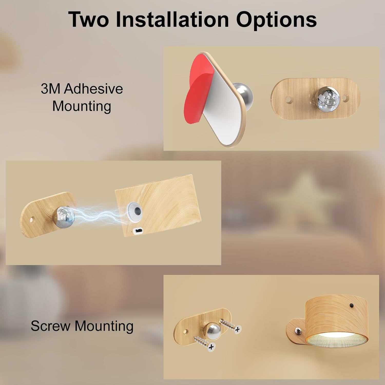 Rechargeable Wall Sconces 2200Mah Battery Operated, 200LM LED Wall Light 3 Color Temps & Remote and Touch Wall Lamps, 360Â°Rotate Magnetic Ball Dimmable Cordless Lights for Reading 2 Pack