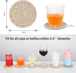 8 Pcs Drink Coasters with Holder, Cotton Woven Absorbent Coasters for Drinks, Minimalist Home Decor Coaster Set for Wooden Tabletop Protection Table, 4.3 Inches Mixed Brown