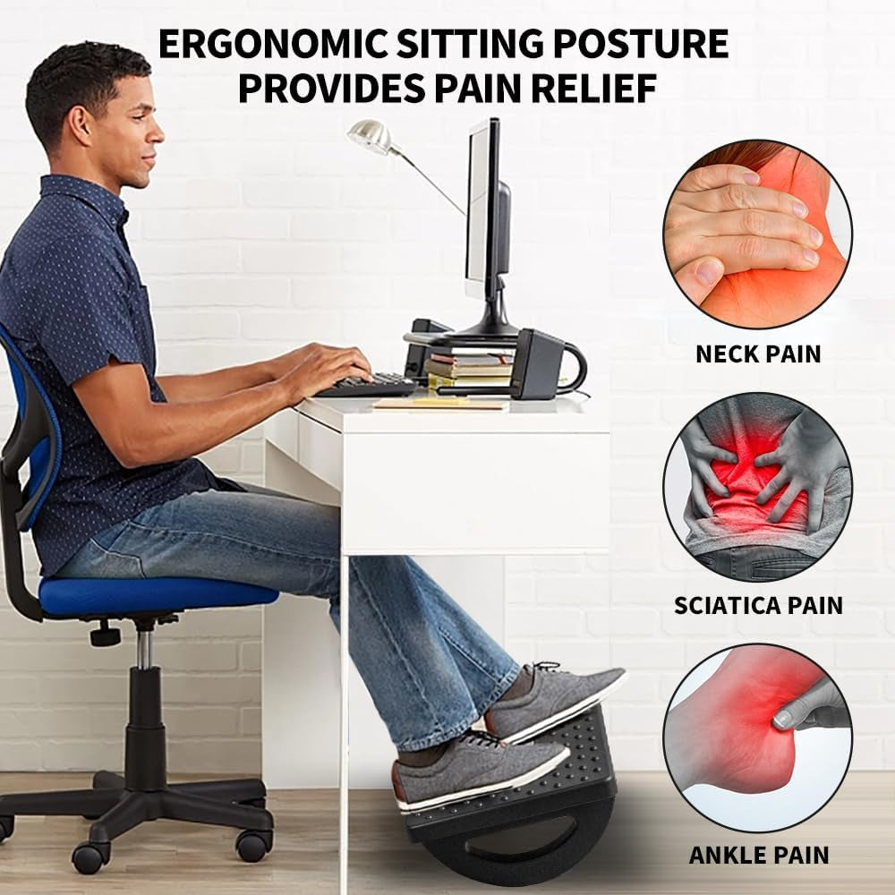 Foot Rest for under Desk at Work - Ergonomic Foot Stools for under Office Desk - Rocking Footrest with Roller Massager - Leg Rest for Chair, Computer Gaming -13" L X 9.6" W X 5" H