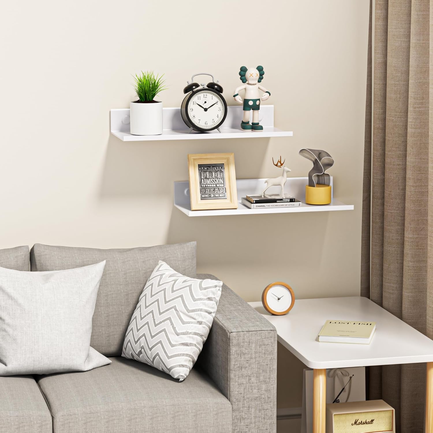 Adhesive Wall Shelf 2 Pack, Modern Floating Shelves for Wall 11.8Inch, Metal Wall Mounted Display Ledge Shelf for Living Room, Bedroom, Bathroom