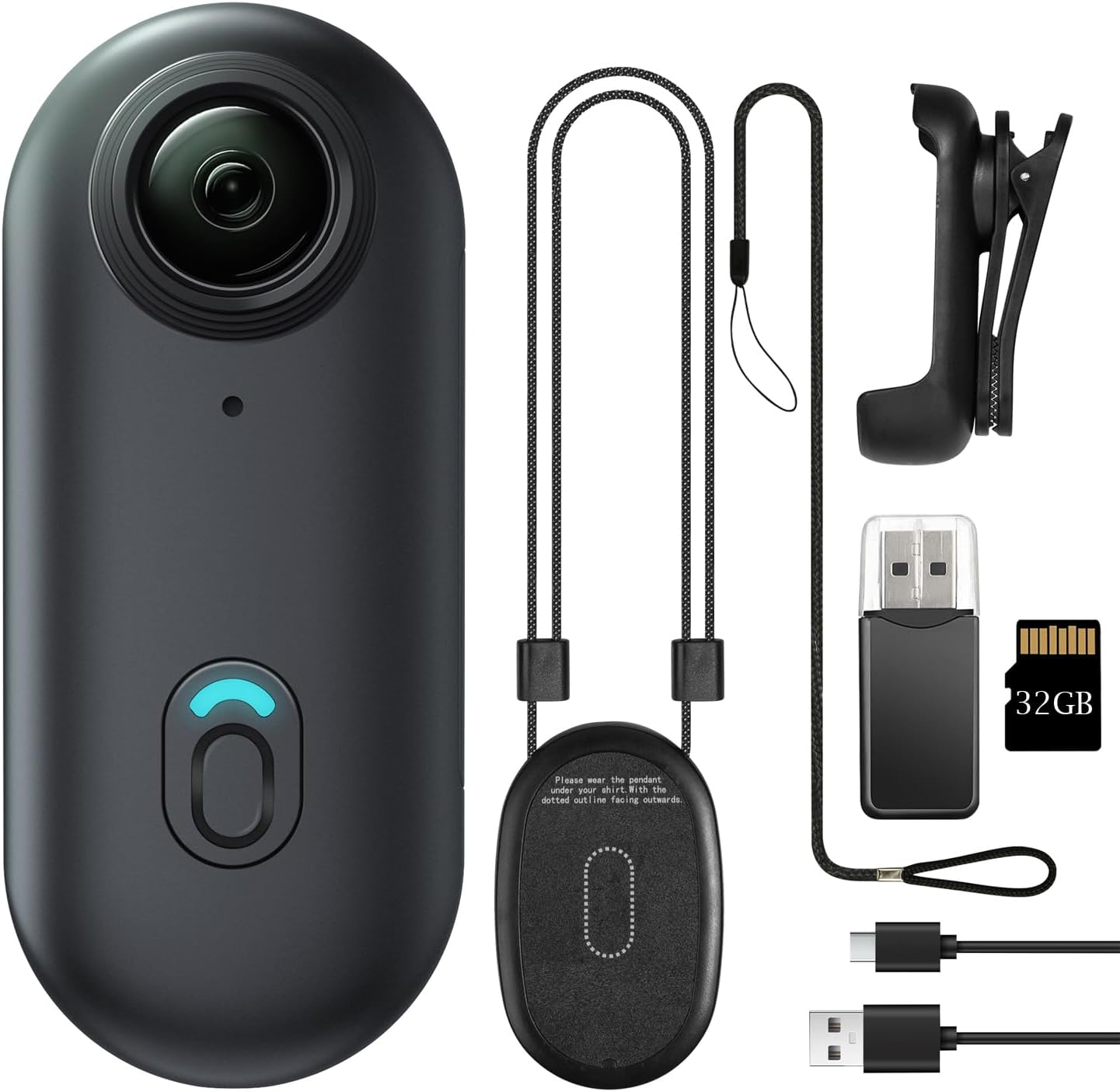 Mini Body Camera, Wearable Action Body Cam, Thumb Size Hands Free Recording Body Worn Camera, Premium Portable Camcorder Mount Anywhere for Pet Walking, Work, Travel (Grey, 32GB)